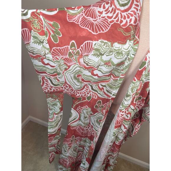 ANDREA IYAMAH Gamba Abstract Mushroom Red and Green Kimono Robe Maxi Dress - Picture 8 of 12